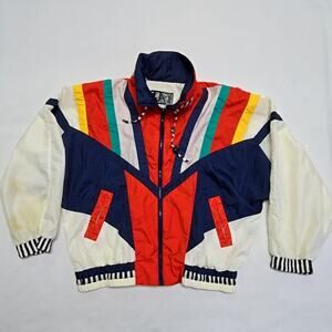Vintage 90s Colorblock Windbreaker Multicolor Striped Retro Large Jacket